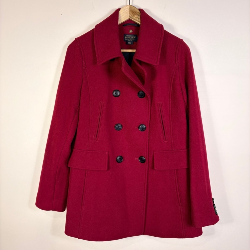 Pendleton Red Wool Blend Coat Peacoat Double Breasted Classic Preppy